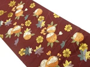 露芝に桜・紅葉模様織出し袋帯